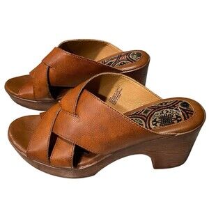 BOC Gina Platform Clogs 10M Chunky Sandal Dark Tan Vegan Leather Comfort Y2K 70s